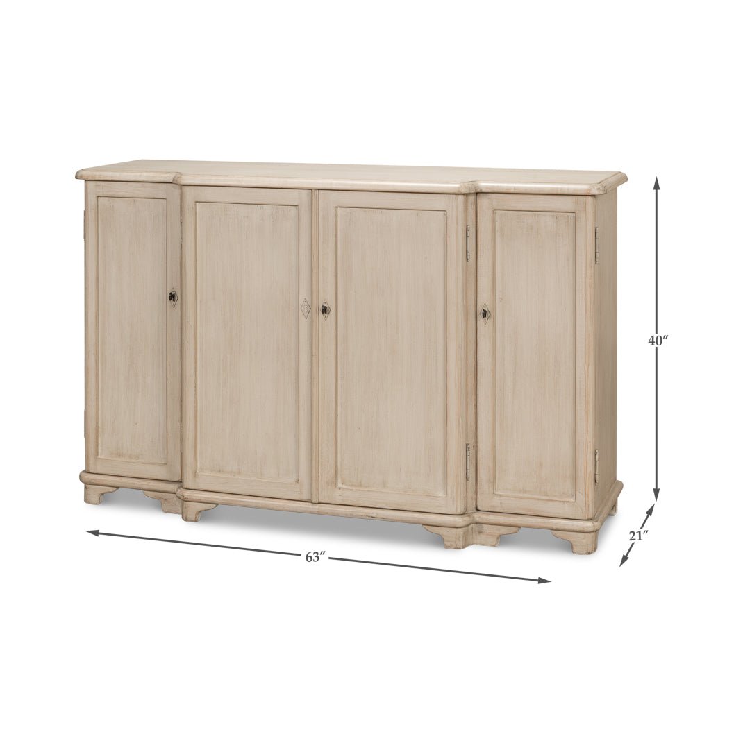 Dimensions of French Stone Painted Credenza, height and width shown.