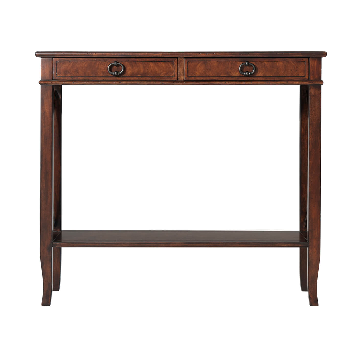 Full front view of stylish wooden console table.