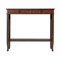 Full front view of stylish wooden console table.