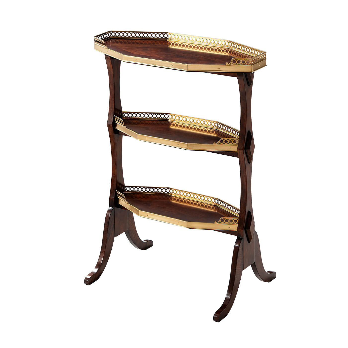 Three-tier side table, angled view, elegant design.