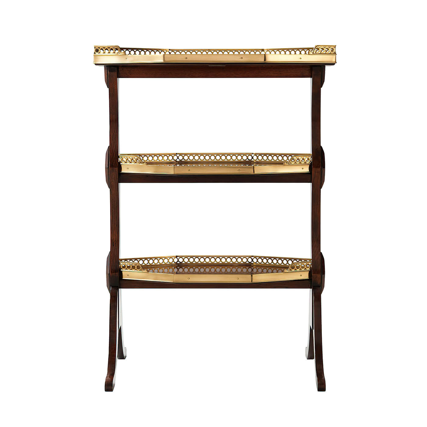 Front view of the three-tier side table.