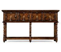 French Tudor oak server, front view highlights design.