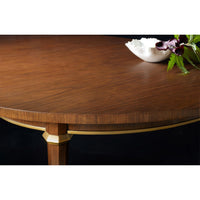 Close-up of French walnut dining table surface detail.