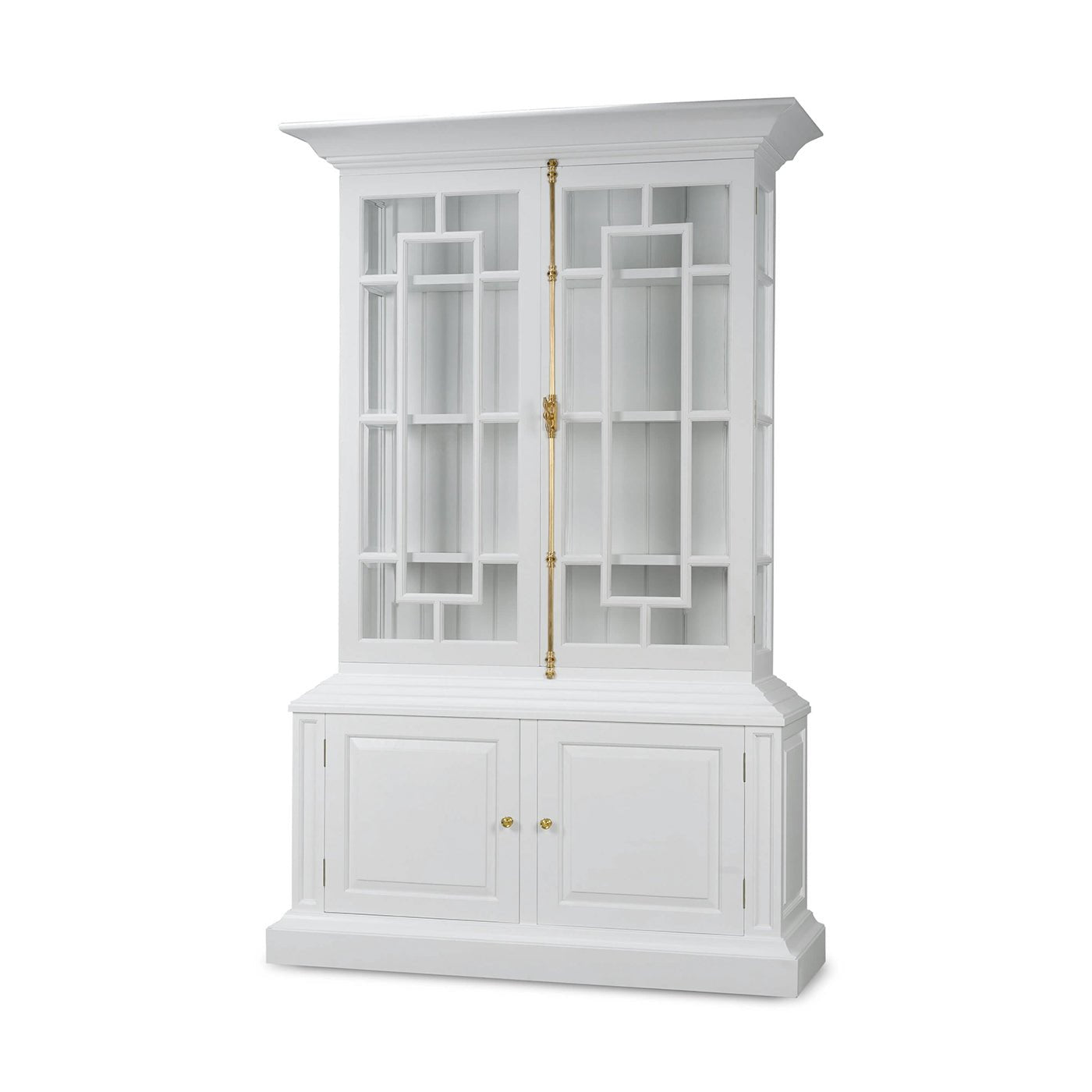 White display cabinet front view, closed doors.