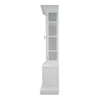 Side view of white display cabinet.