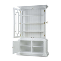 Display cabinet open showing shelves and storage.