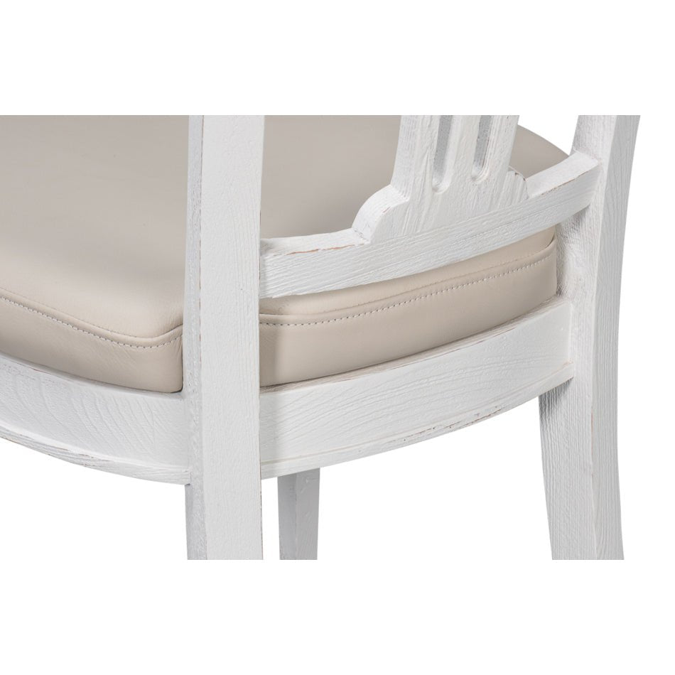 French white dining chair, seat and back detail