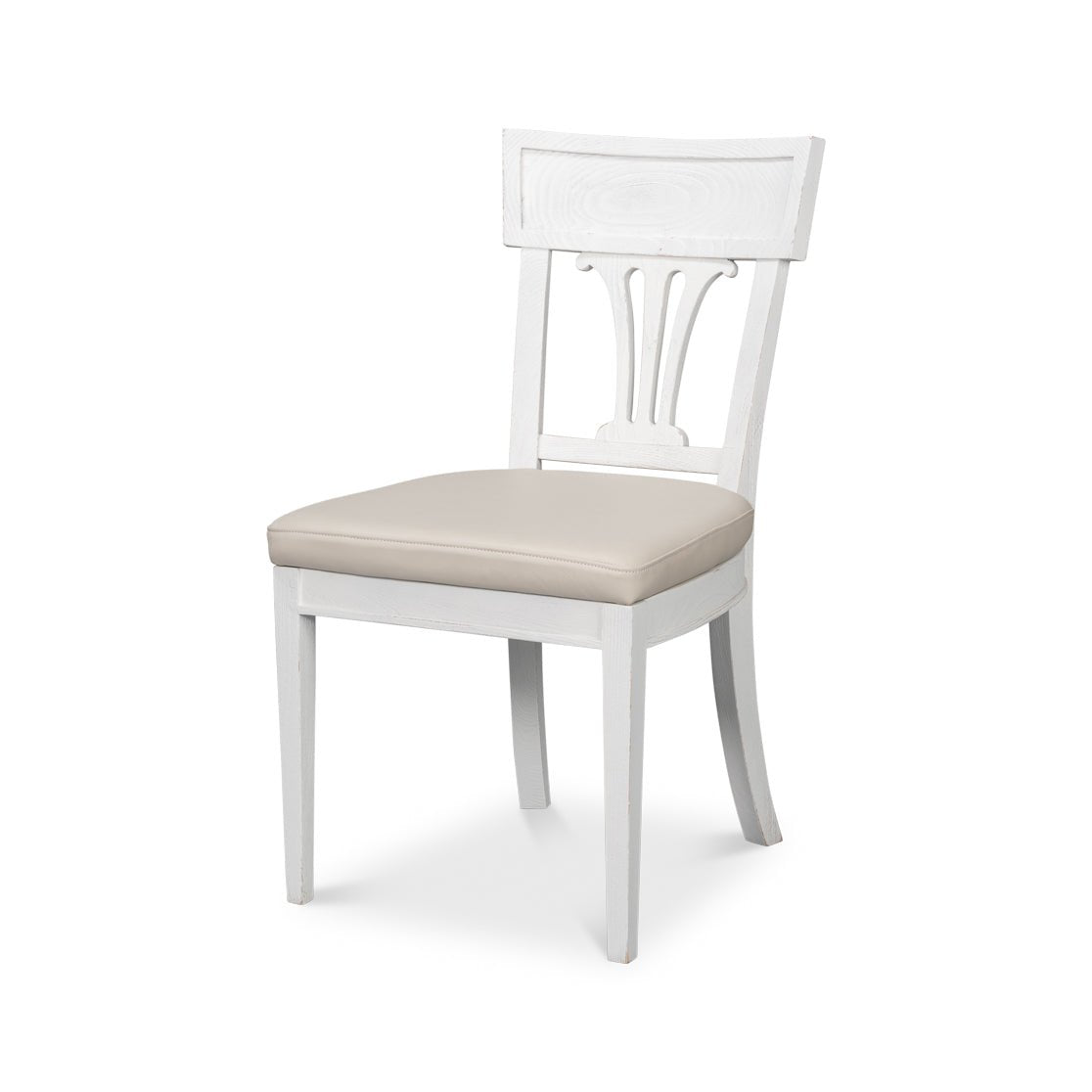 French white dining chair, angled front view