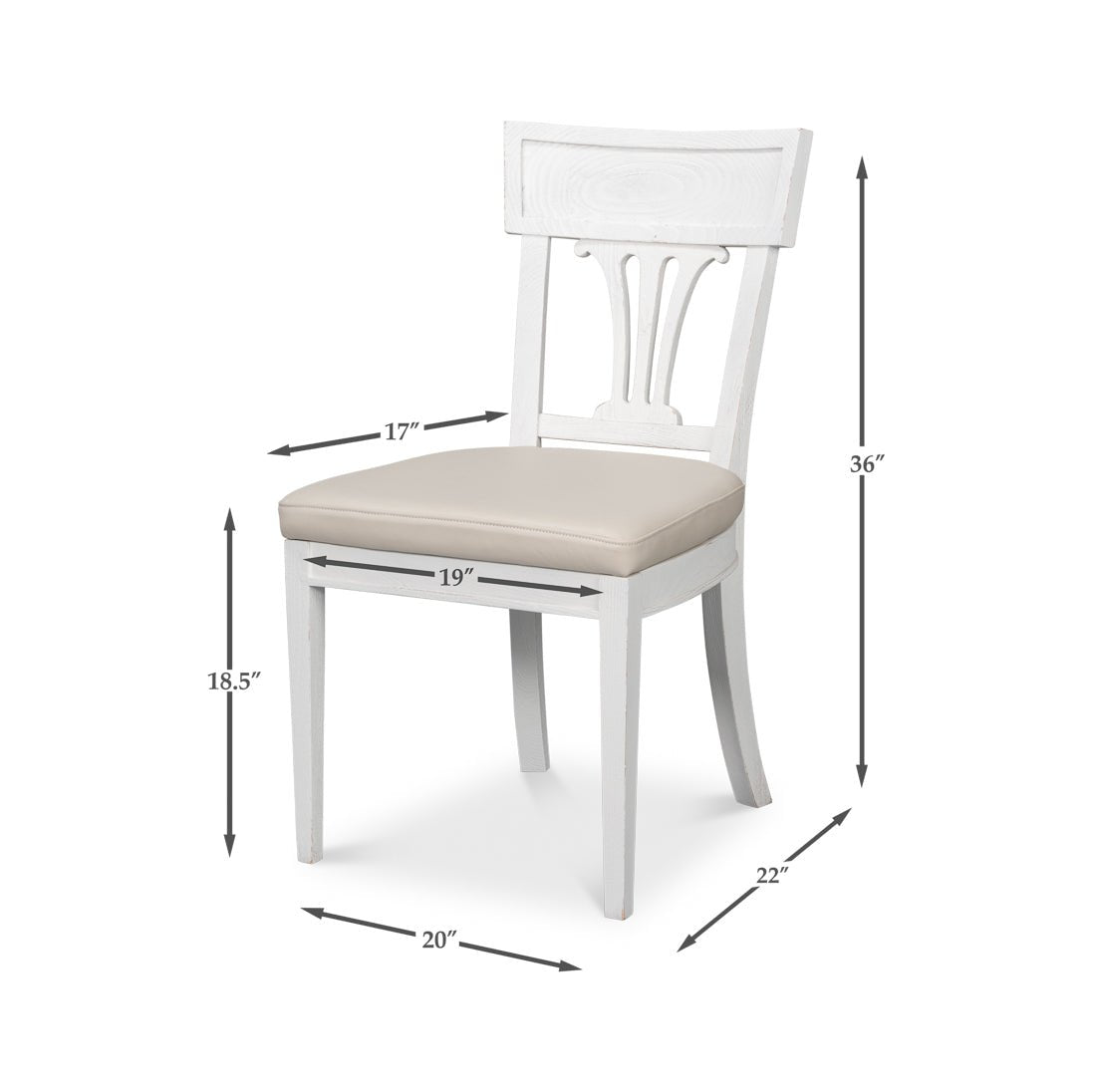 French white dining chair, dimensions and measurements