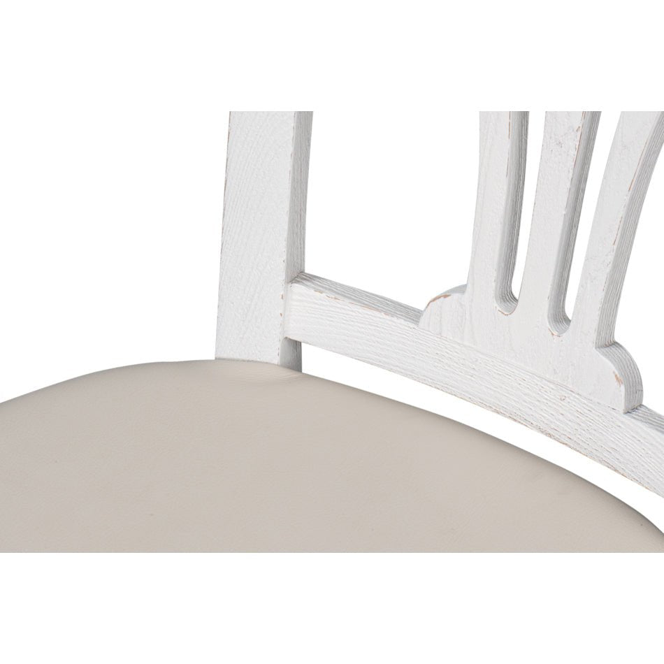 French white dining chair, back and seat connection