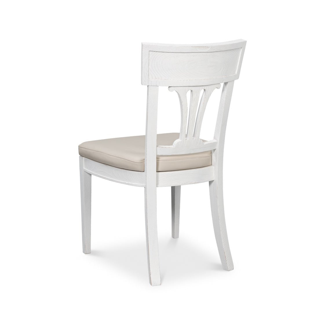French white dining chair, angled rear view