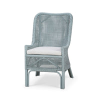 Frosted blue rattan dining chair front view.