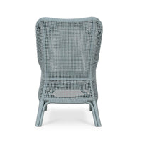 Frosted blue rattan dining chair back view.