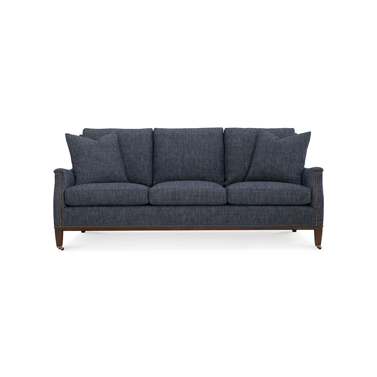 Front view of blue Galvin Classic Sofa with pillows.