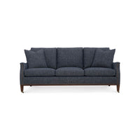 Front view of blue Galvin Classic Sofa with pillows.