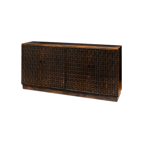 Geometric Appeal Rustic Pine Credenza