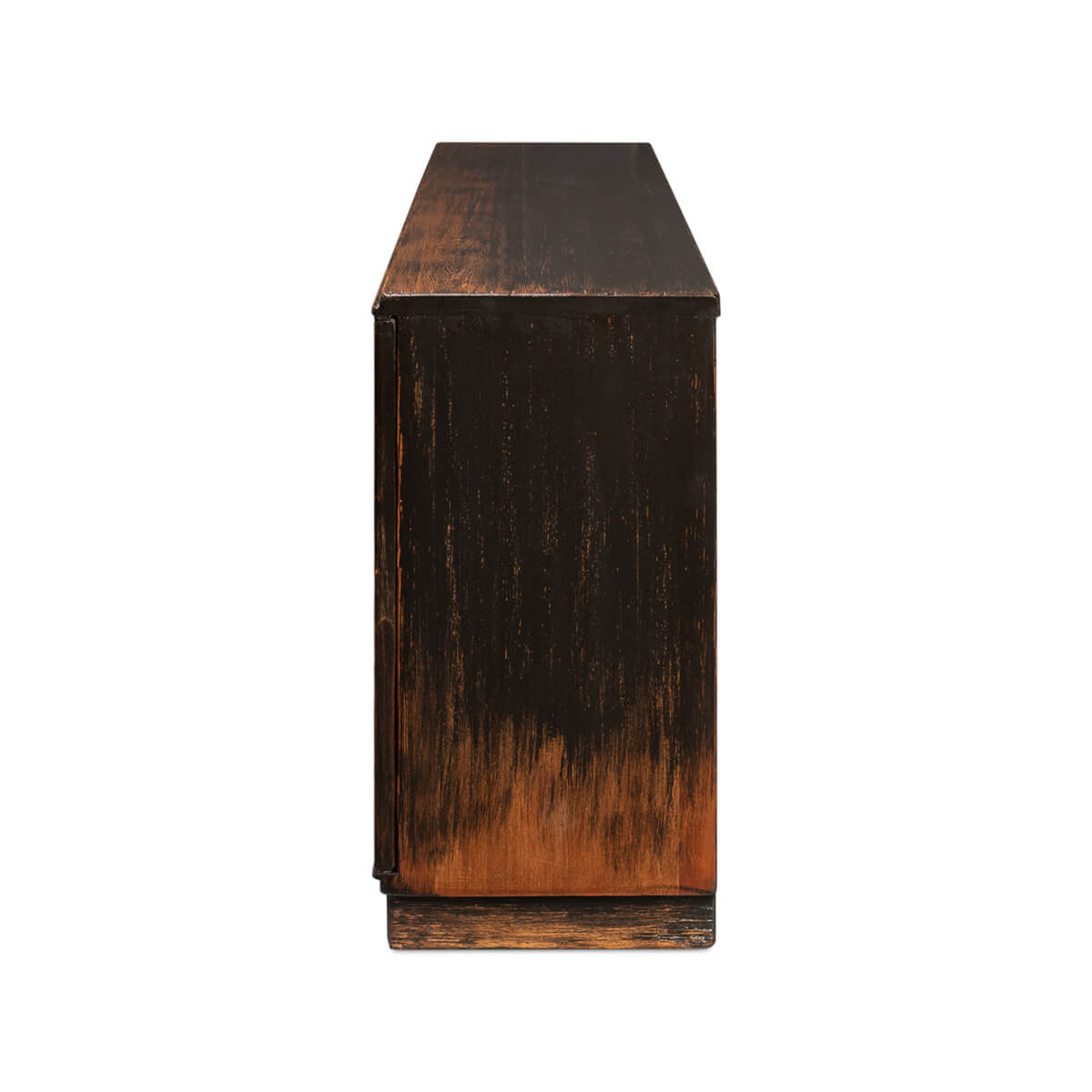Side profile view of rustic credenza.