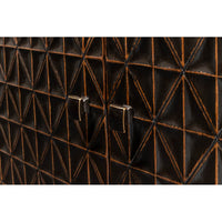 Close-up of handles on geometric credenza.