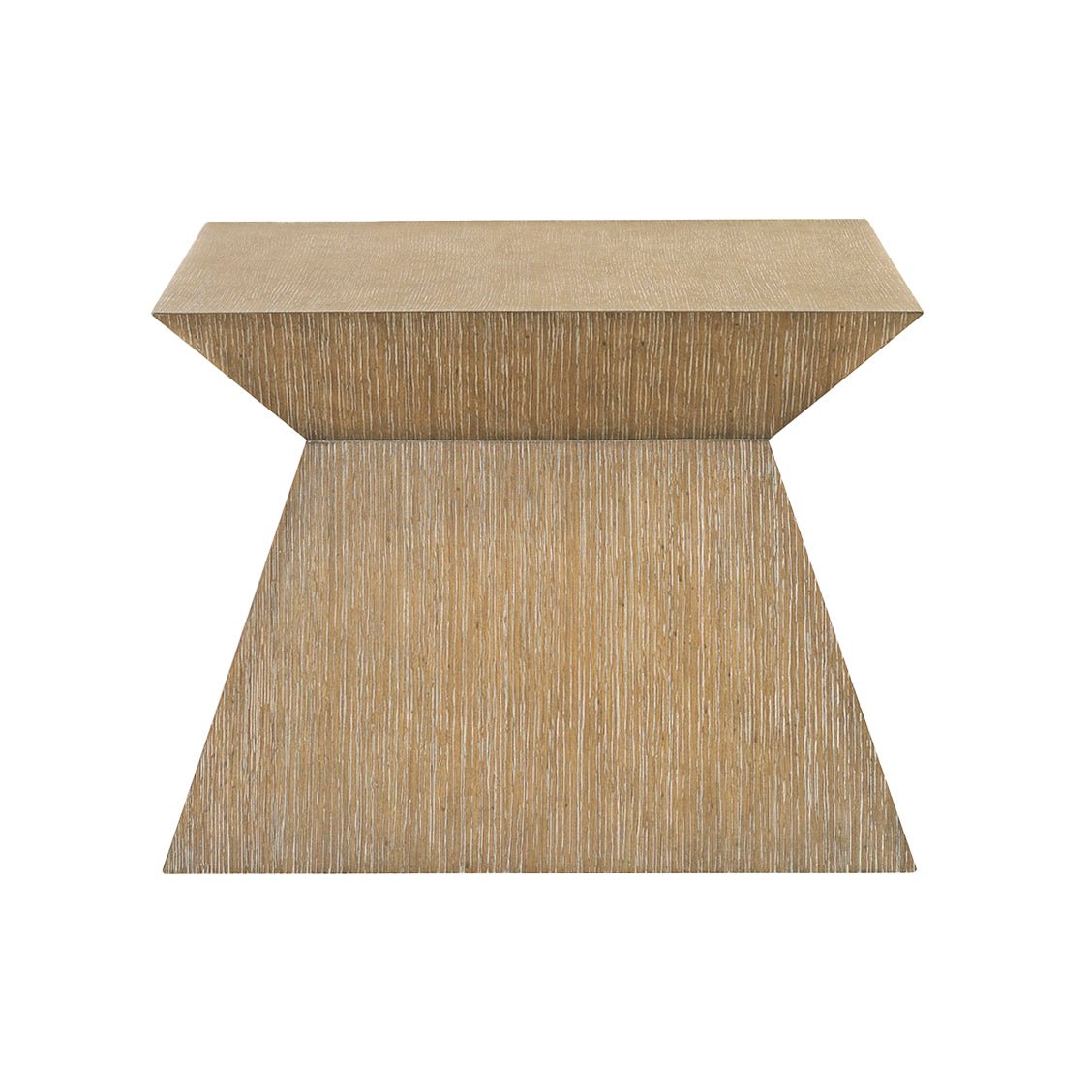 Single geometric pedestal coffee table, front view.