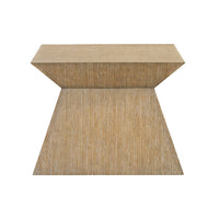 Single geometric pedestal coffee table, front view.