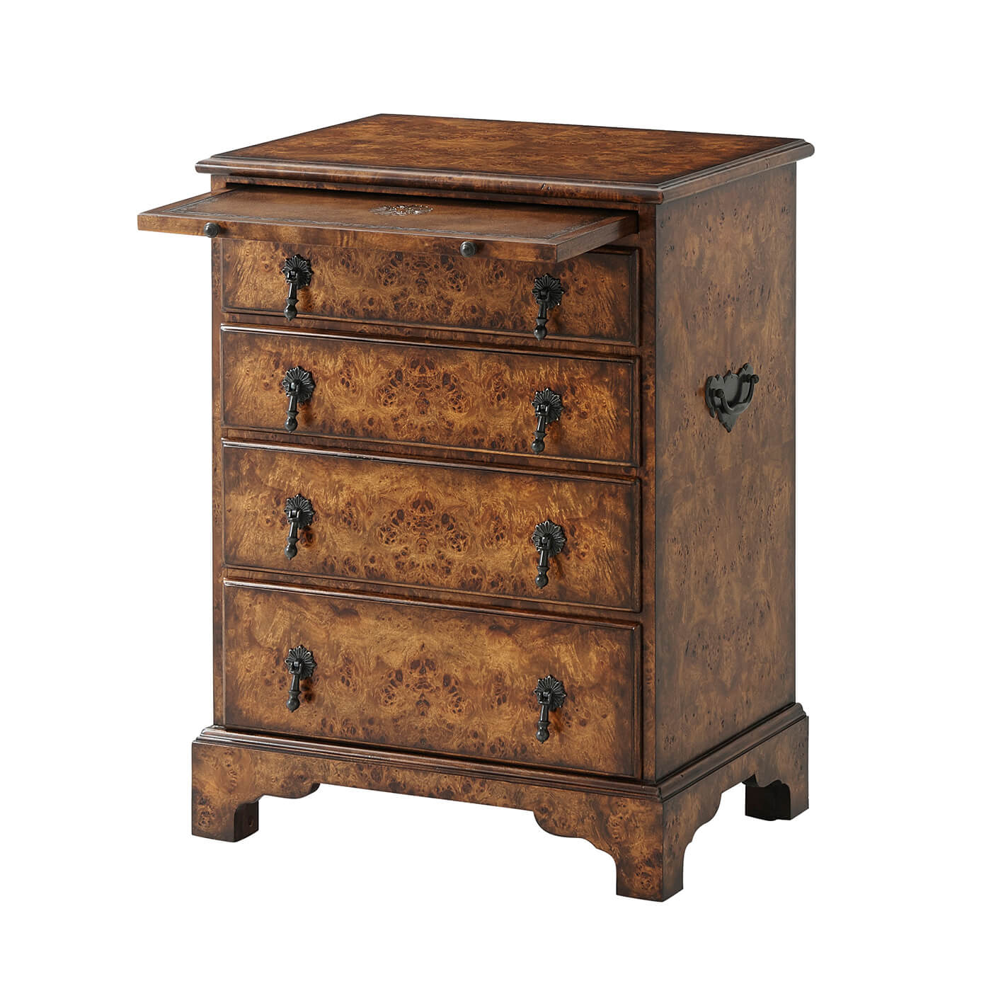 George I Nightstand, one drawer open revealing interior space.
