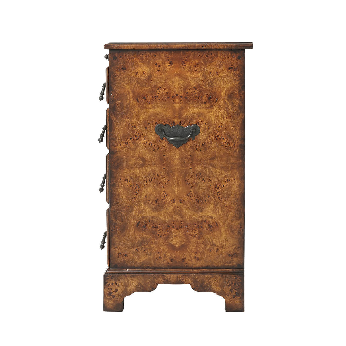 George I Nightstand, detailed side view with ornamental handle.