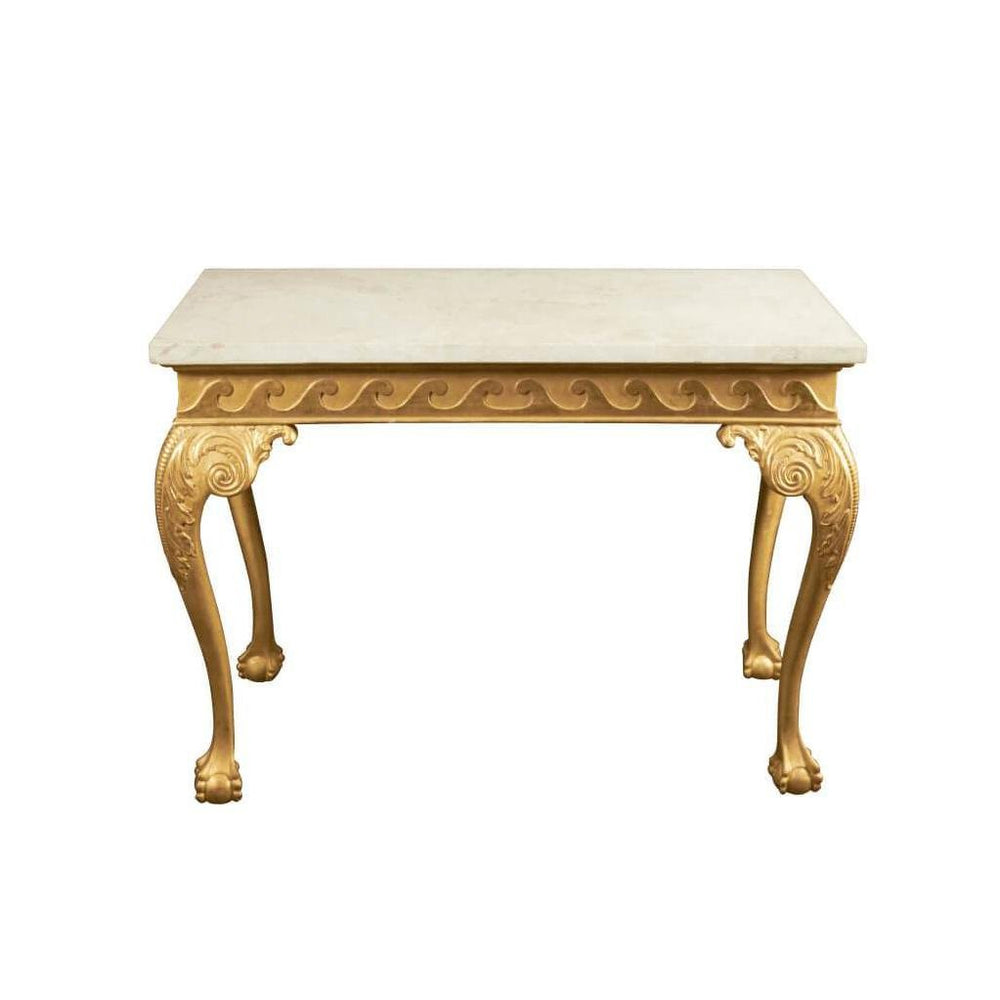 Ornate George II claw foot side table, gold finish.
