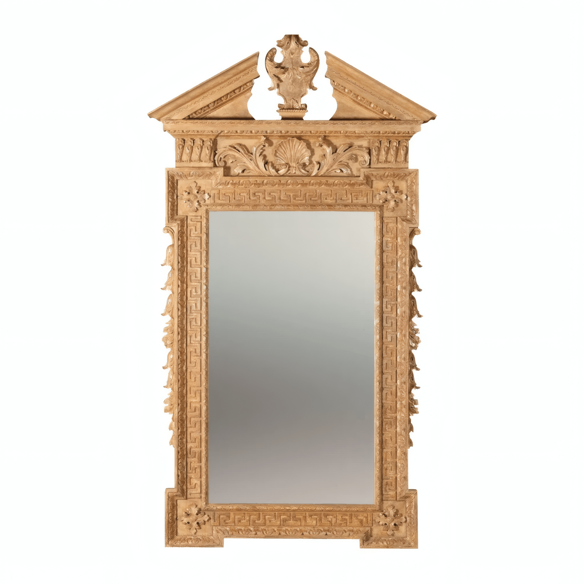 Ornate George II giltwood mirror against white background.