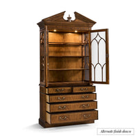 Open mahogany bookcase with alternate finish and shelves.