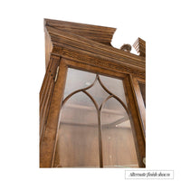 Detailed top corner view of mahogany bookcase alternate finish.