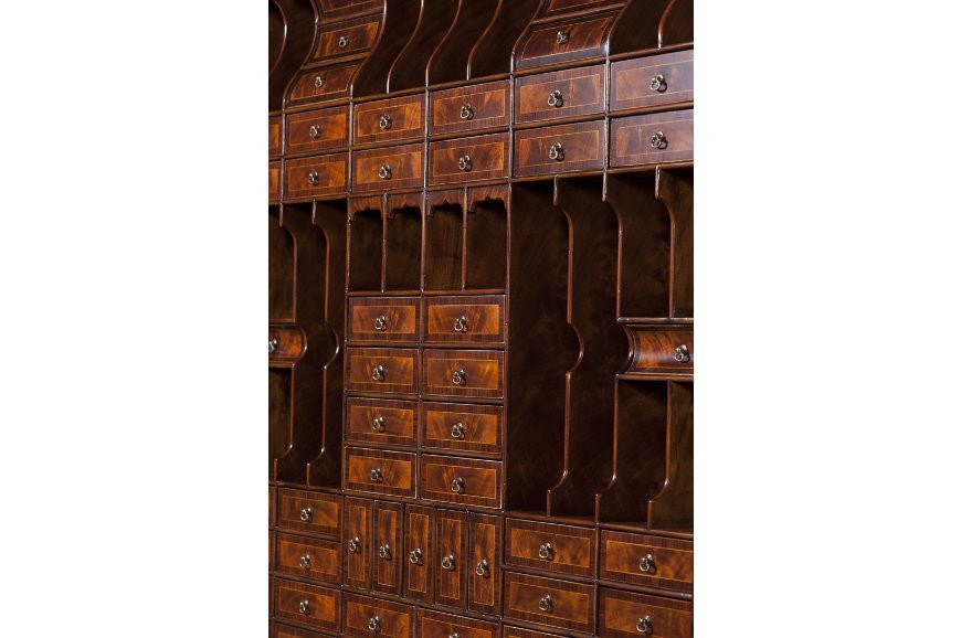 Detailed view of drawers in secretary bookcase.