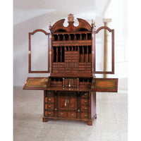 Open secretary bookcase, showcasing inside features and compartments.