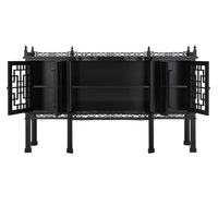 Chippendale sideboard with open doors revealing interior shelves