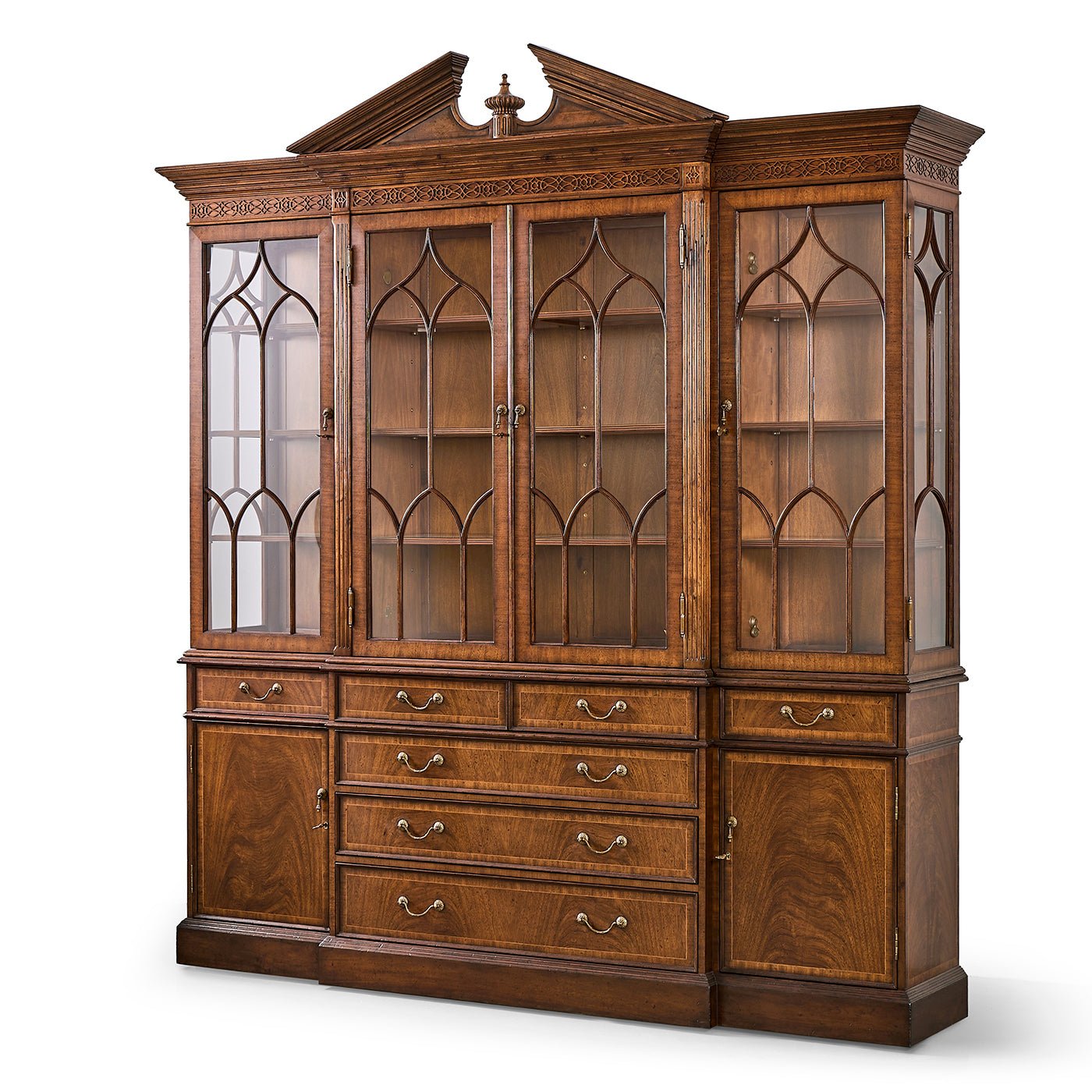 George II walnut breakfront bookcase with closed doors