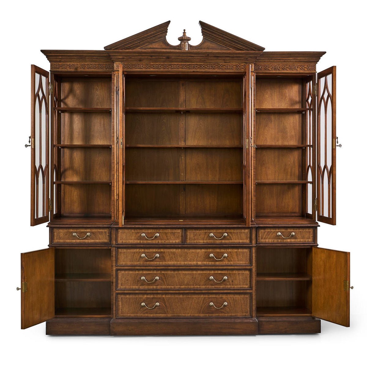 Interior view of George II walnut breakfront bookcase