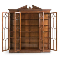Open walnut display bookcase showing interior shelves.