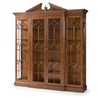 Angled view of walnut display bookcase.