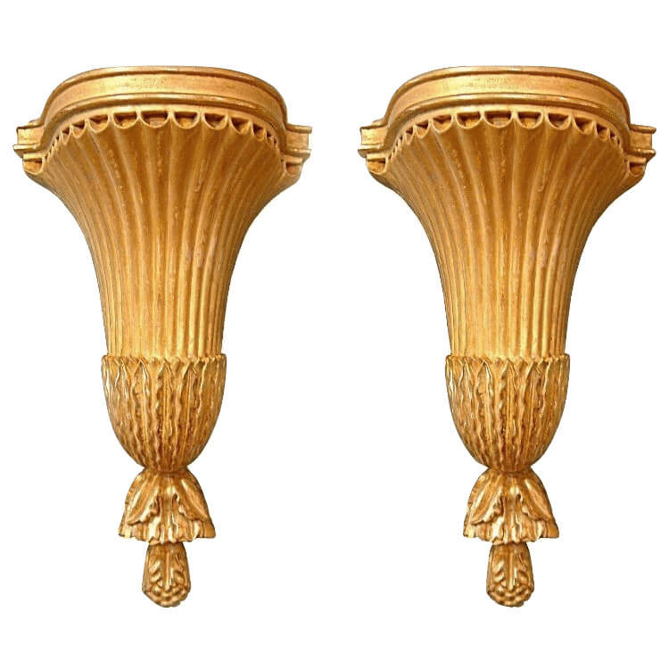 Gold George III Adam Style wall brackets, detailed design.