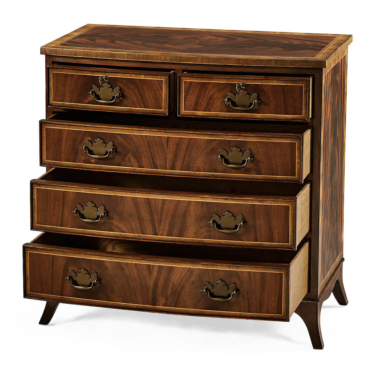 Angled dresser showing drawers slightly open.