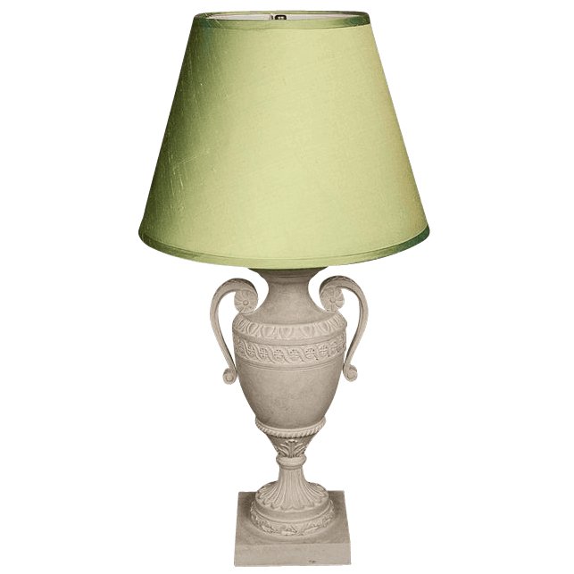 Elegant George III Carved Adam Lamp with green shade.