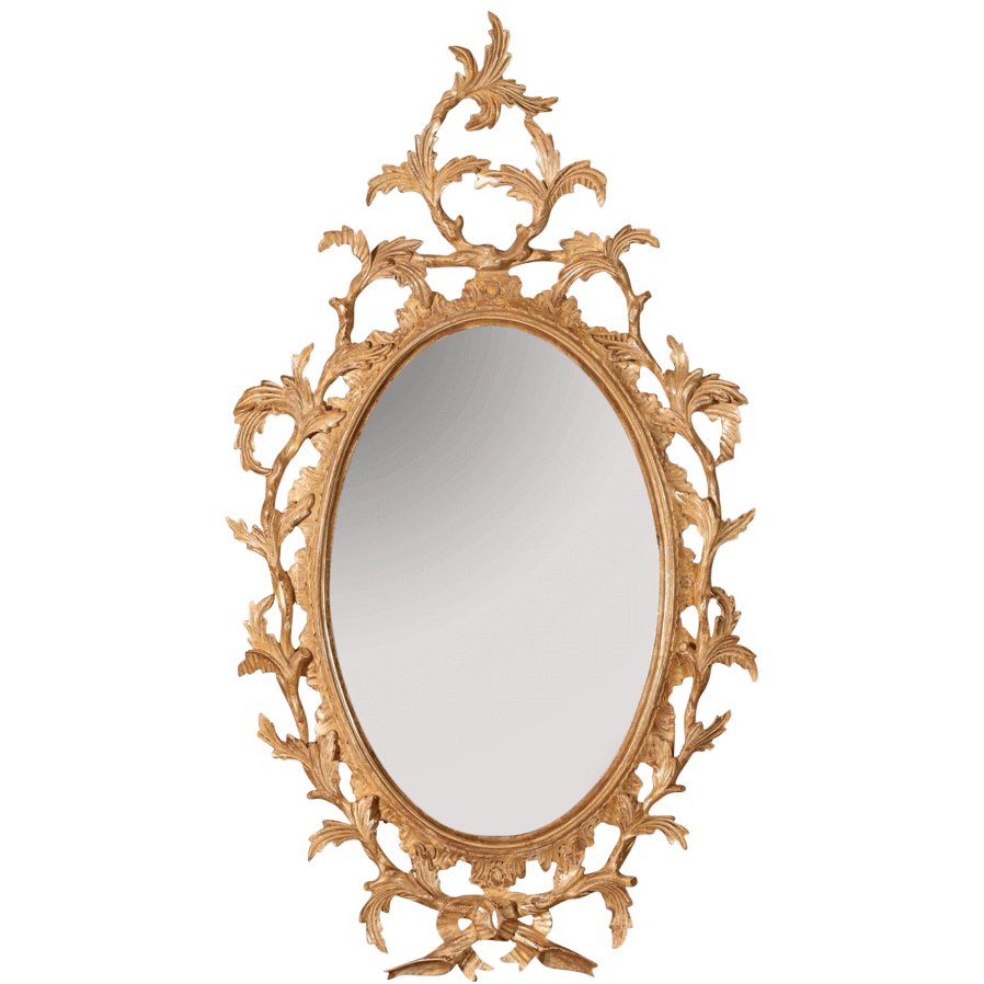 Ornate George III Chippendale Oval Mirror with gold detailing.