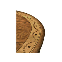Close-up of Hepplewhite cabinet edge with floral inlay.