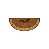 Top design of Hepplewhite demi-lune cabinet showing wood pattern.