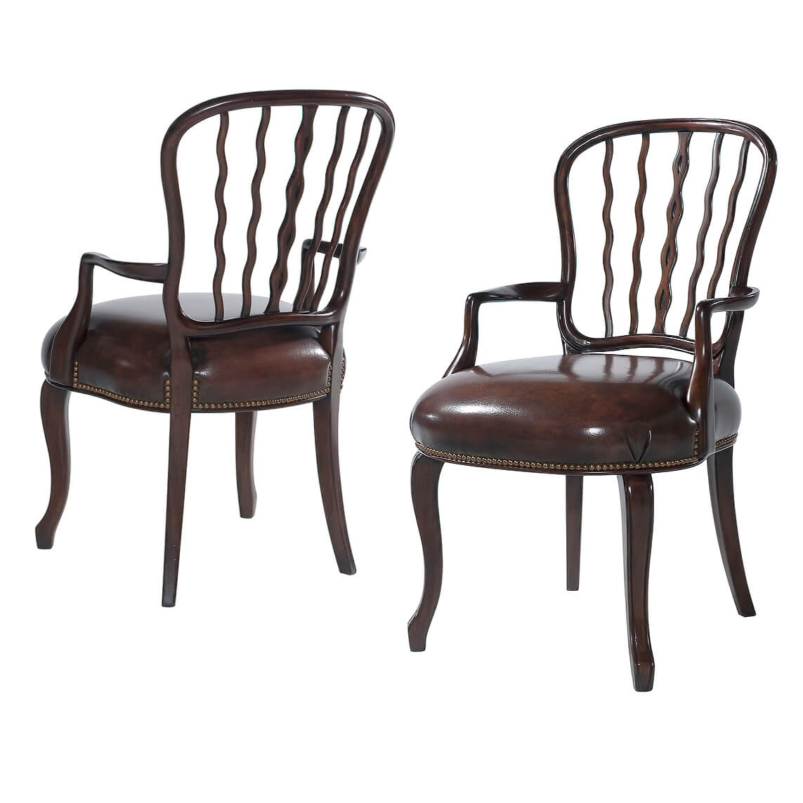 Pair of George III mahogany dining armchairs, rear view.