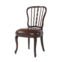 Single mahogany dining chair, three-quarter view.