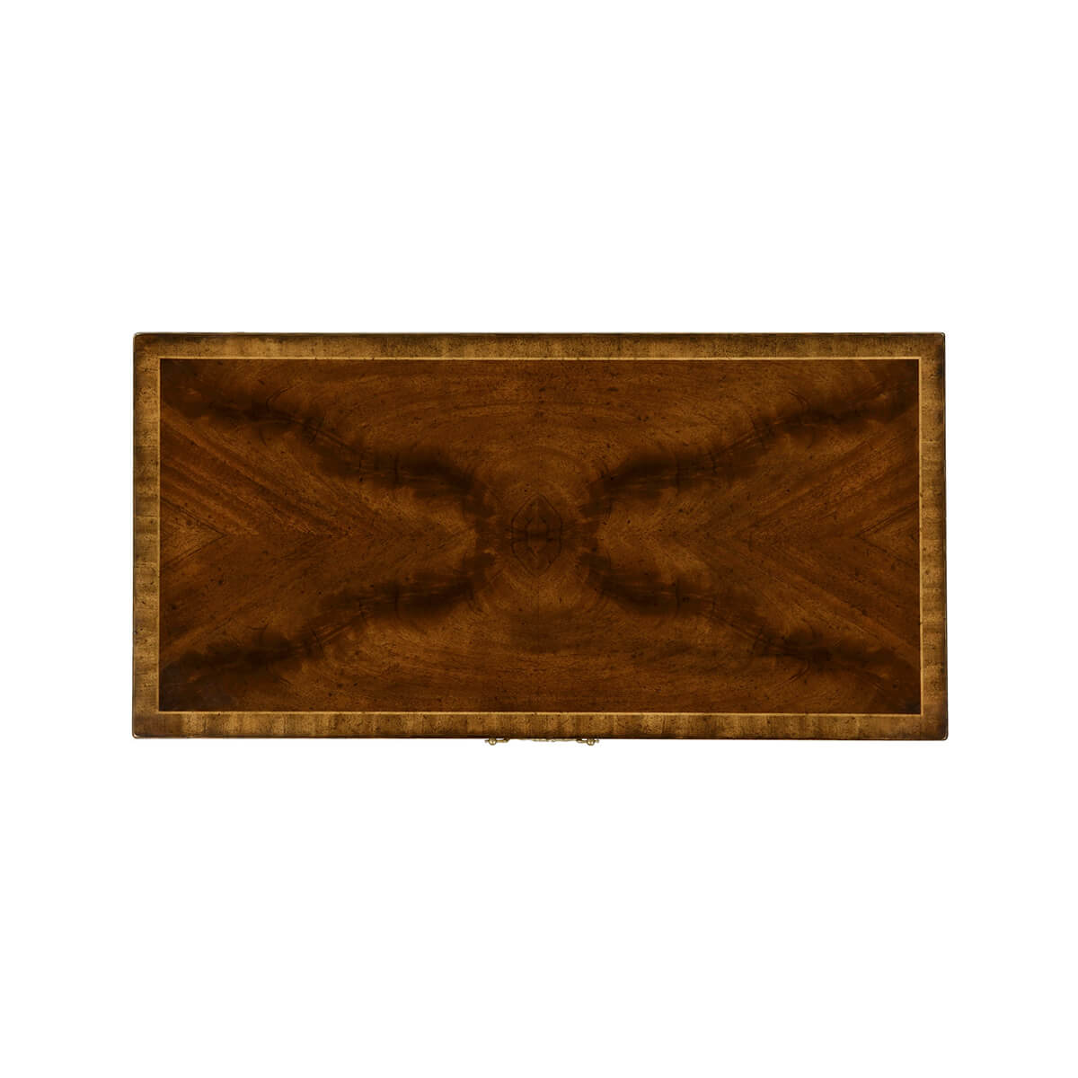 Top view of mahogany chest, showing wood grain pattern.