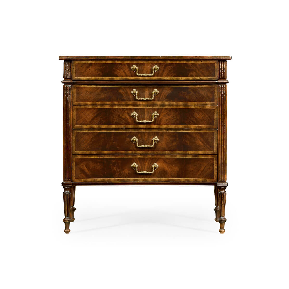 Front view of George III mahogany chest, drawers closed.