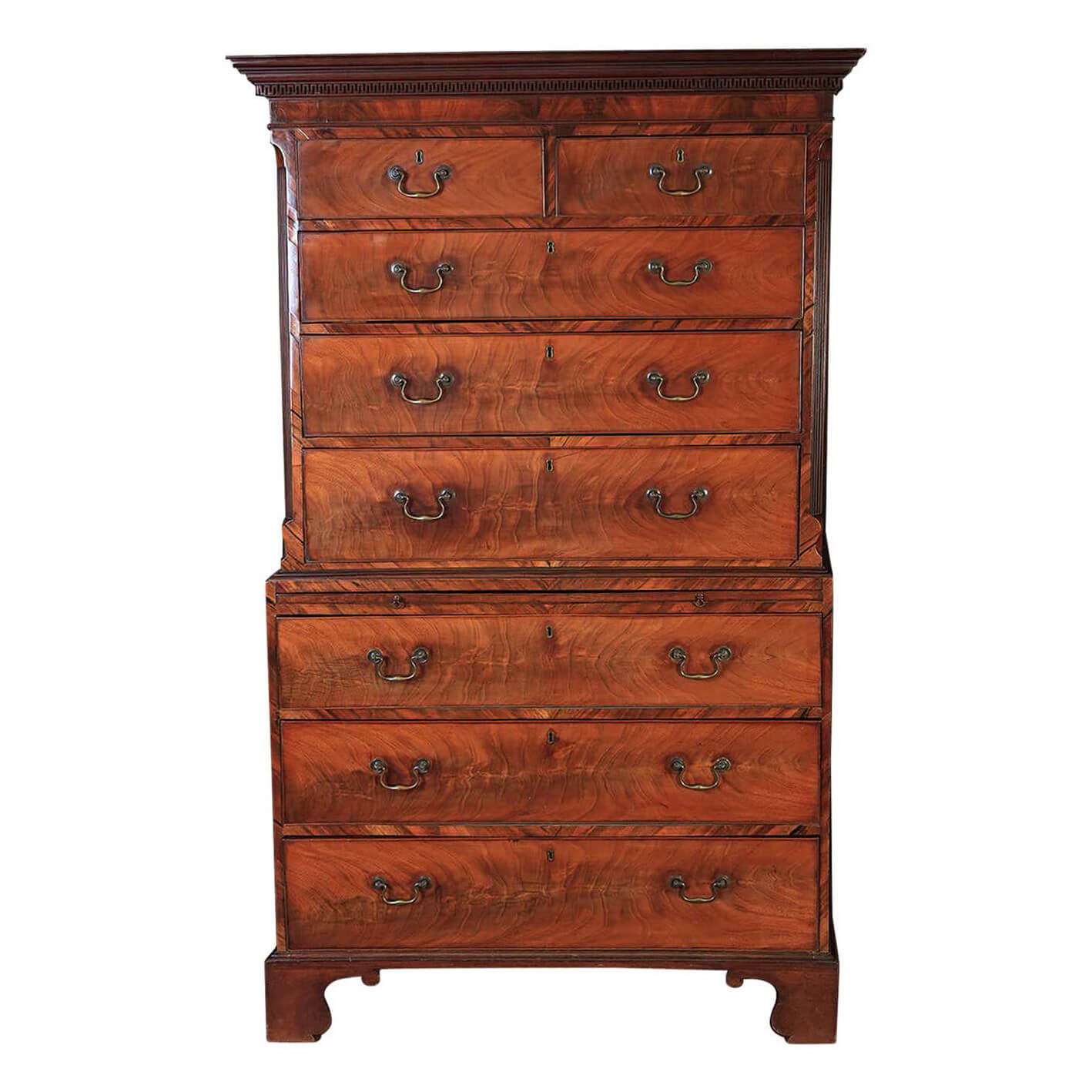 George III mahogany chest on chest, full view.