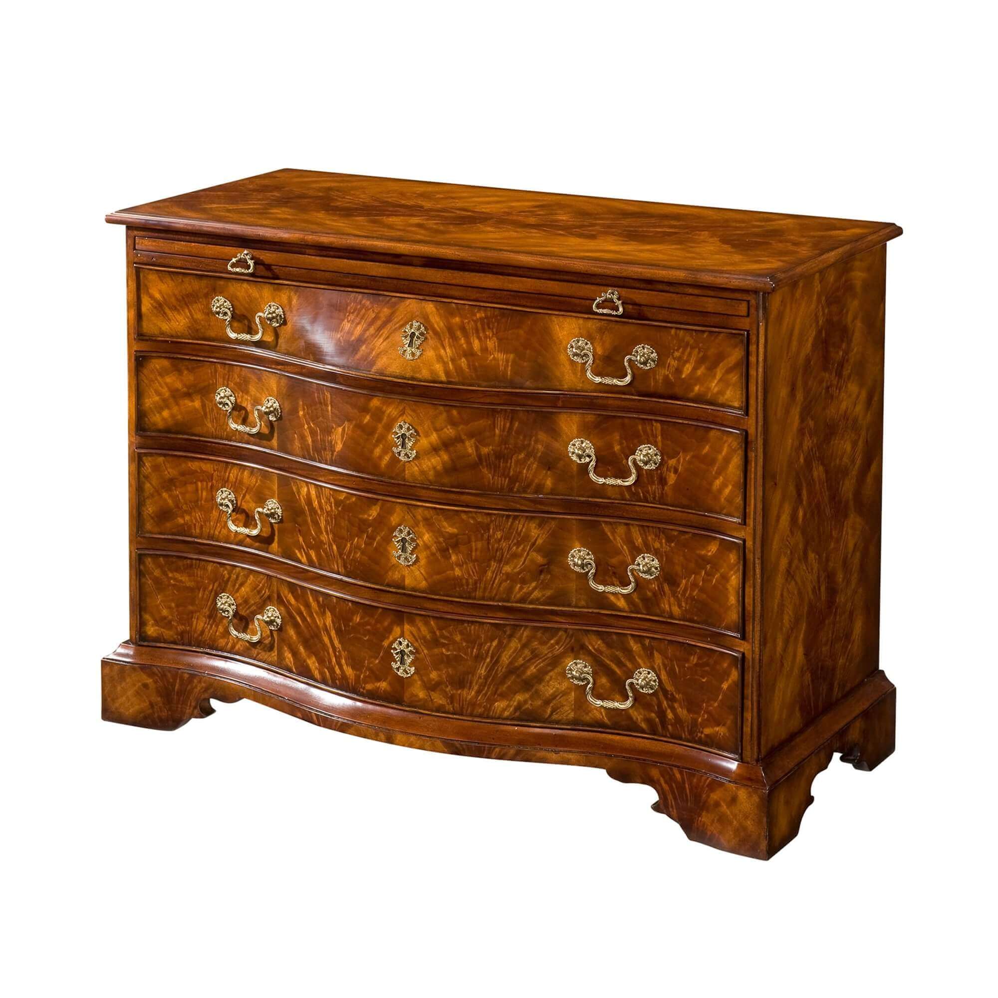 George III mahogany chest, front angled view with drawers.