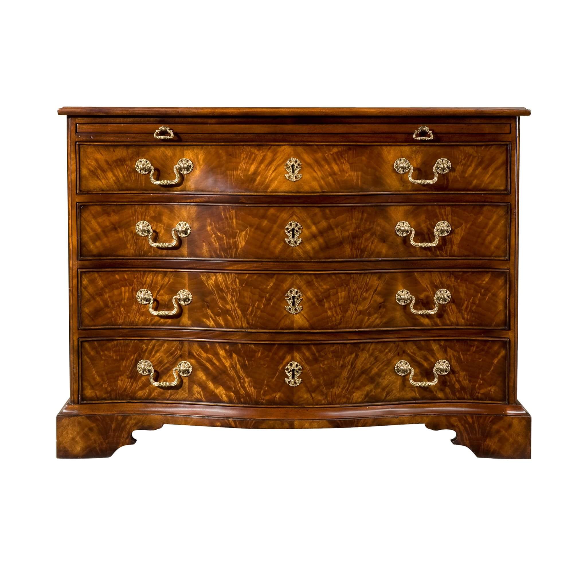 George III mahogany chest, straight front view, closed drawers.
